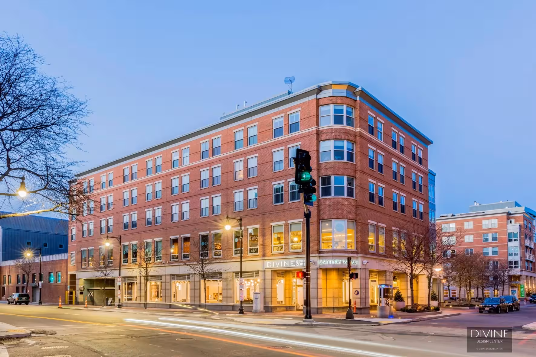 Four-story brick building Divine Design Center in boston.