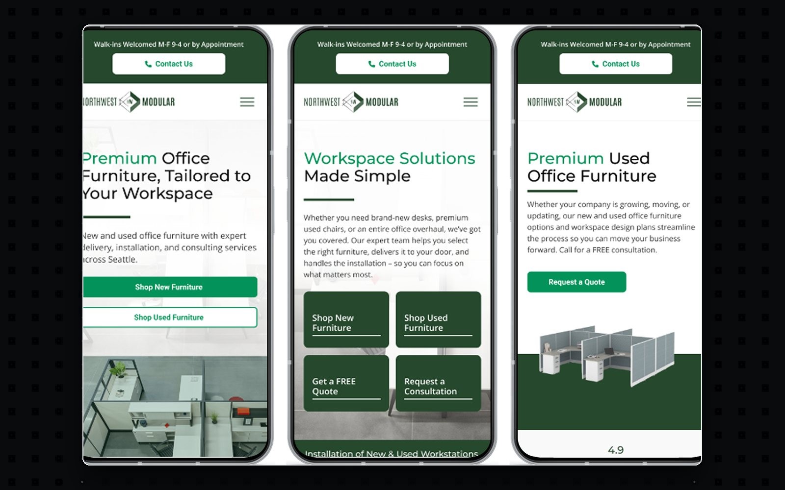 Office furniture store — mobile commerce screens