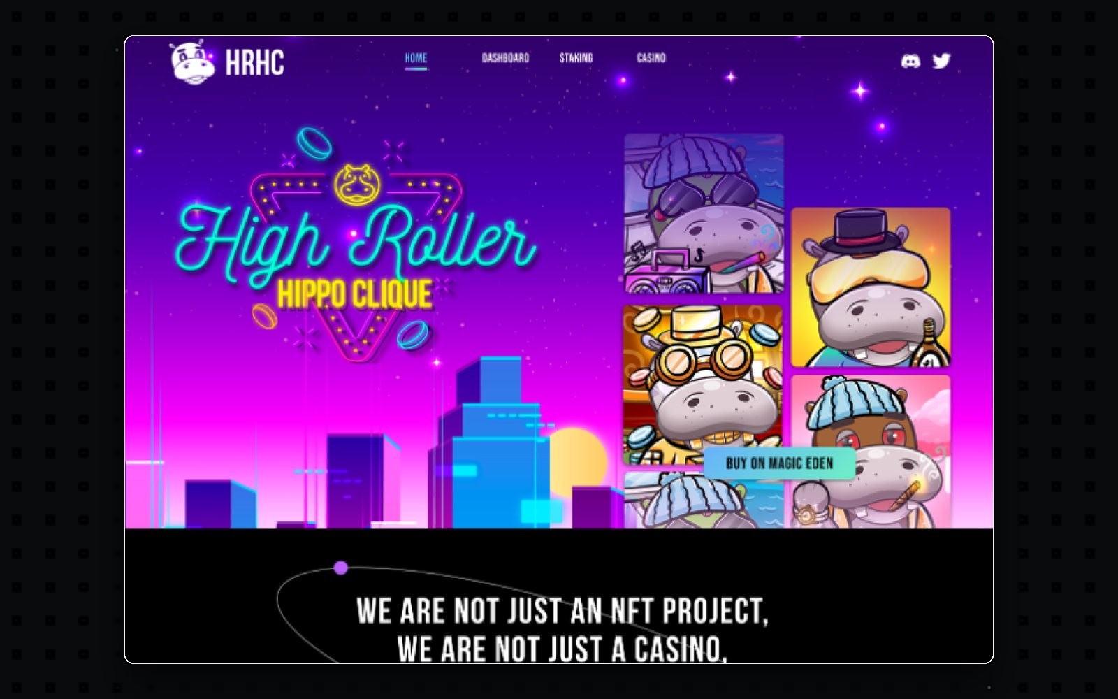 HRHC landing — High Roller Hippo Clique web3 marketing site