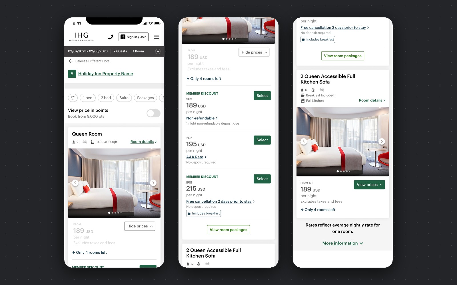 Rate options — IHG mobile room and rate selection