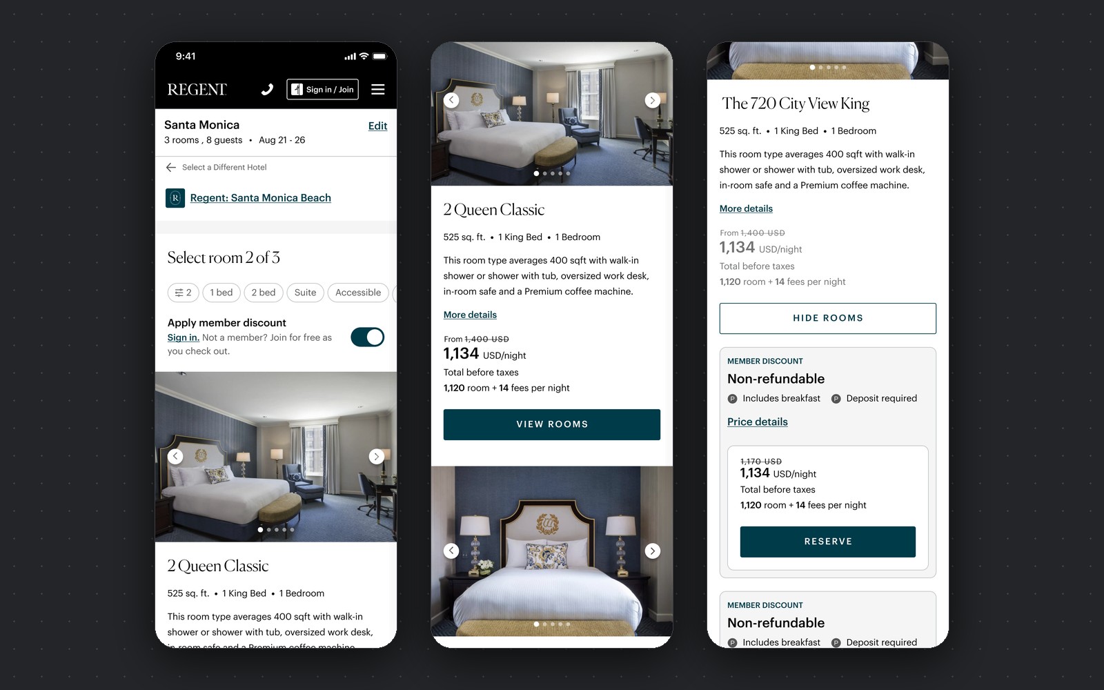 Room selection — IHG mobile rooms and rates screens