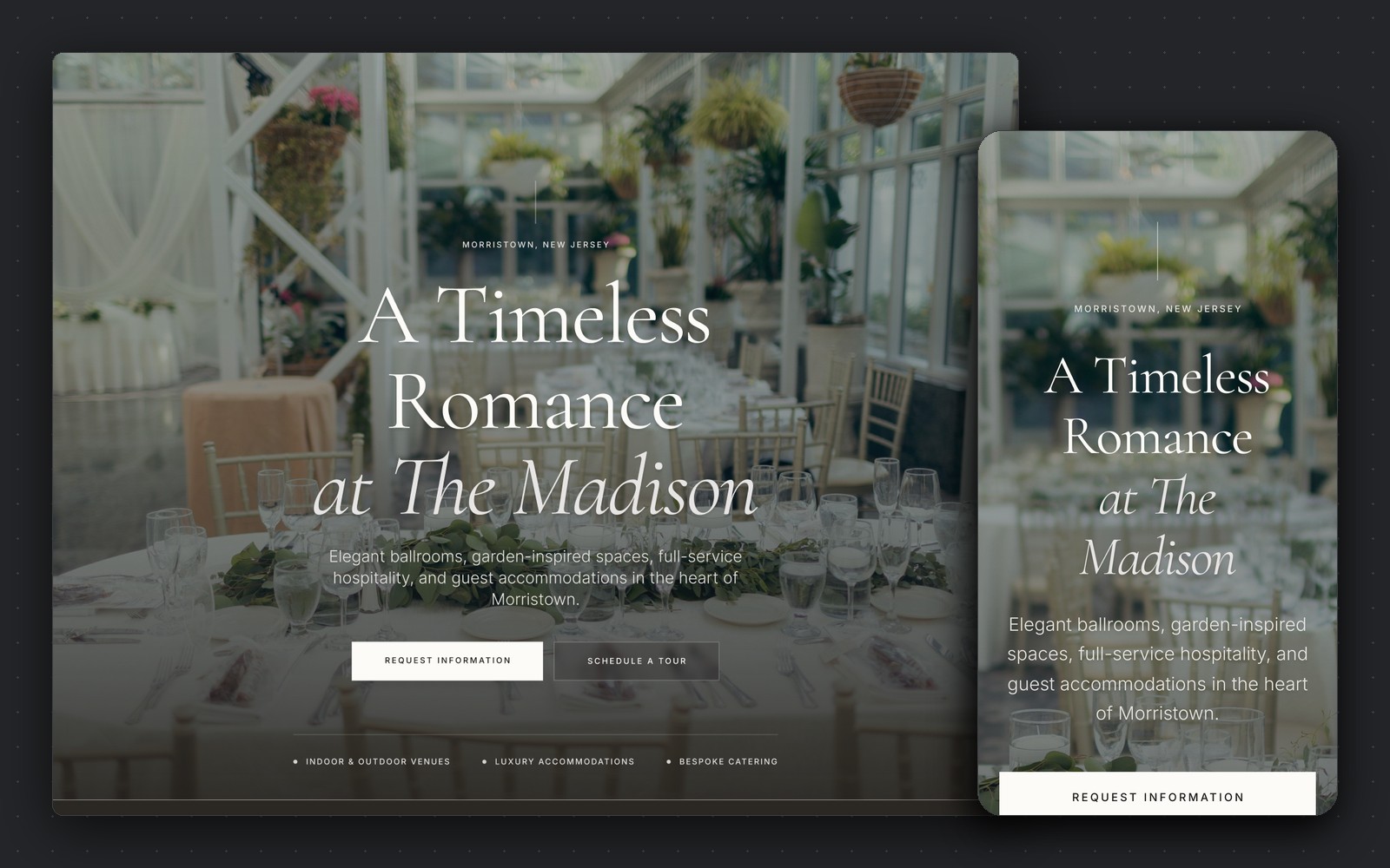 The Madison Hotel — weddings landing page, desktop and mobile