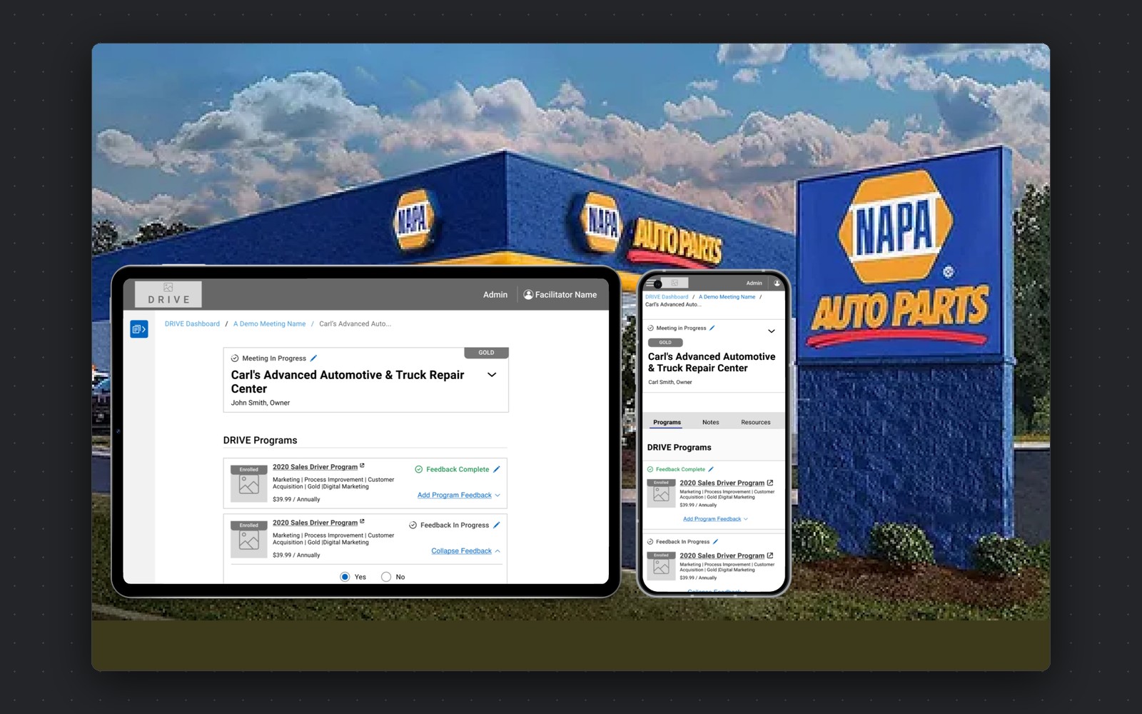 NAPA Auto Parts — DRIVE service programme directory on desktop and mobile