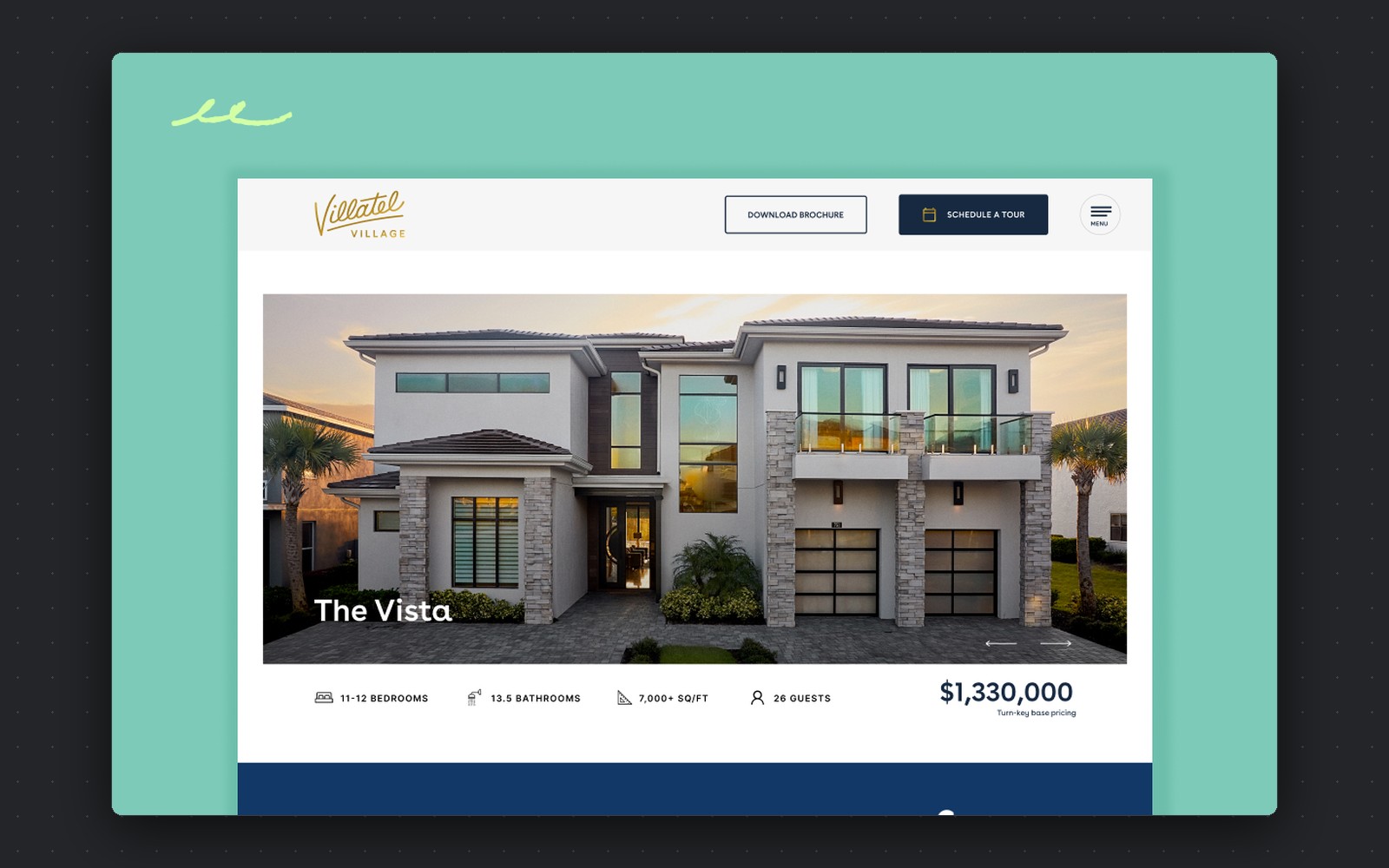 Villatel Village — The Vista villa listing page with bedroom, bathroom and guest counts