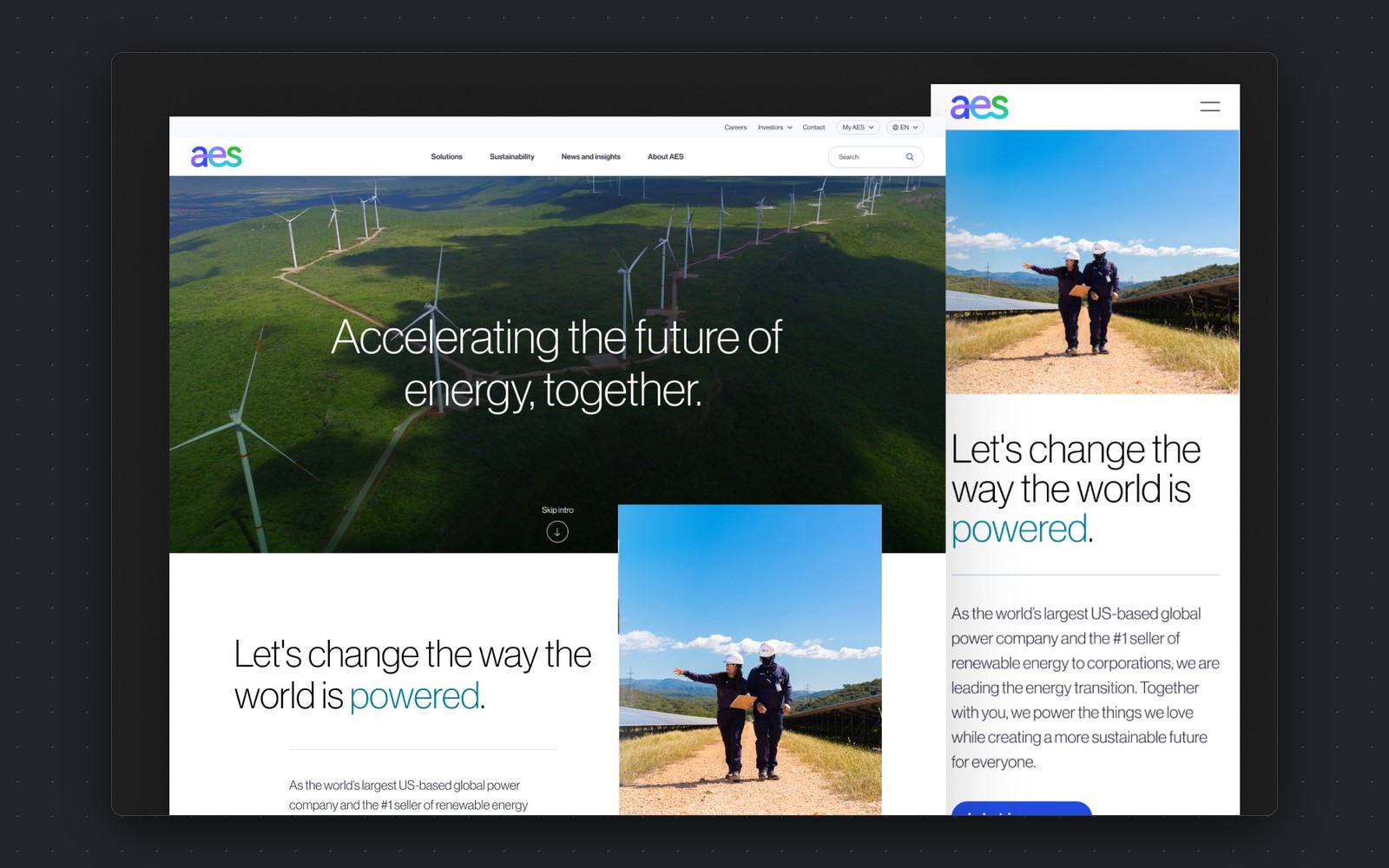 AES — energy corporate website, desktop and mobile