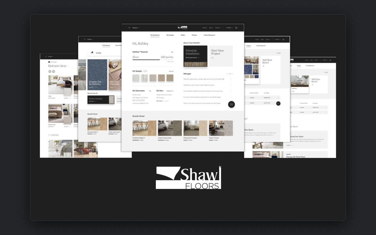 Shaw Floors — flooring visualiser and project workspace screens