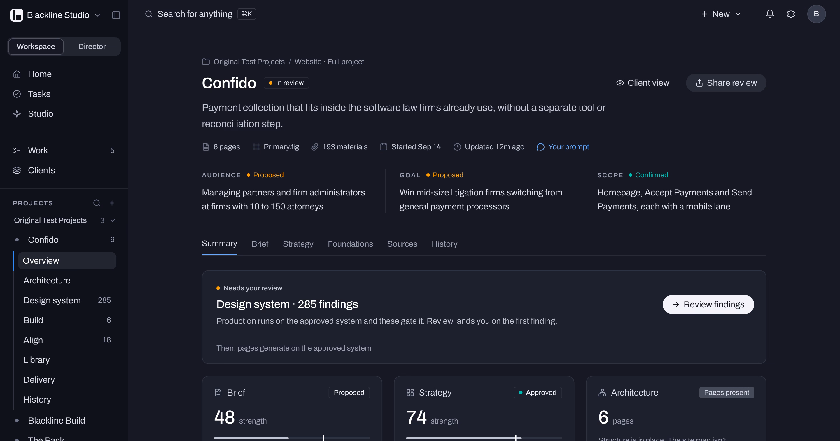 Blackline Build project overview, redesigned