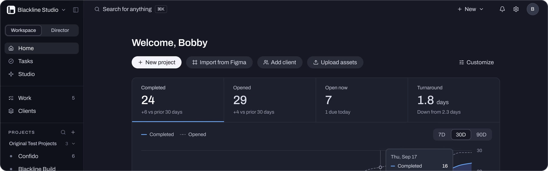 Blackline Build home dashboard from the redesign