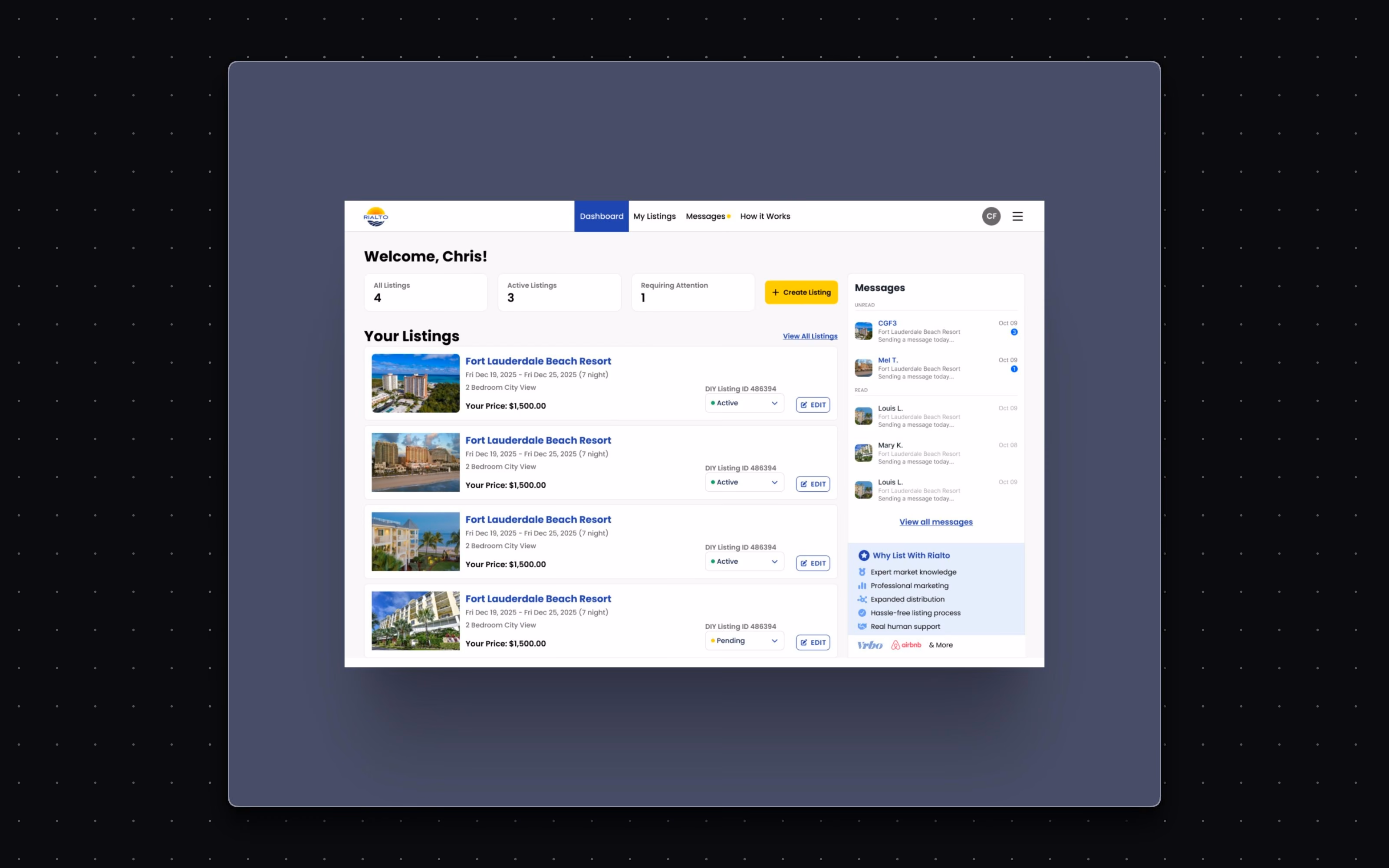 Rialto Vacations — Every listing, one dashboard