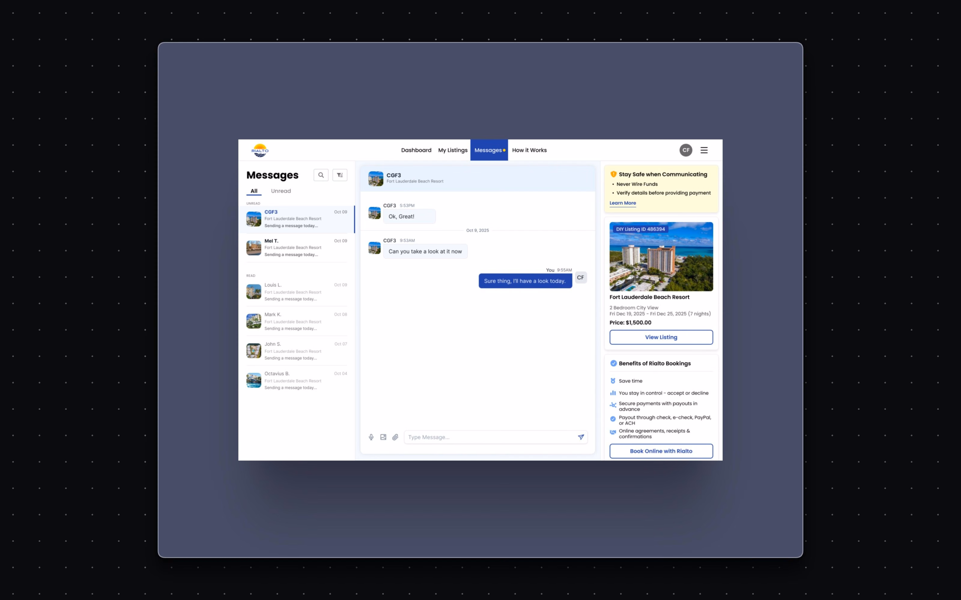 Keep multiple inquiries across listings manageable.