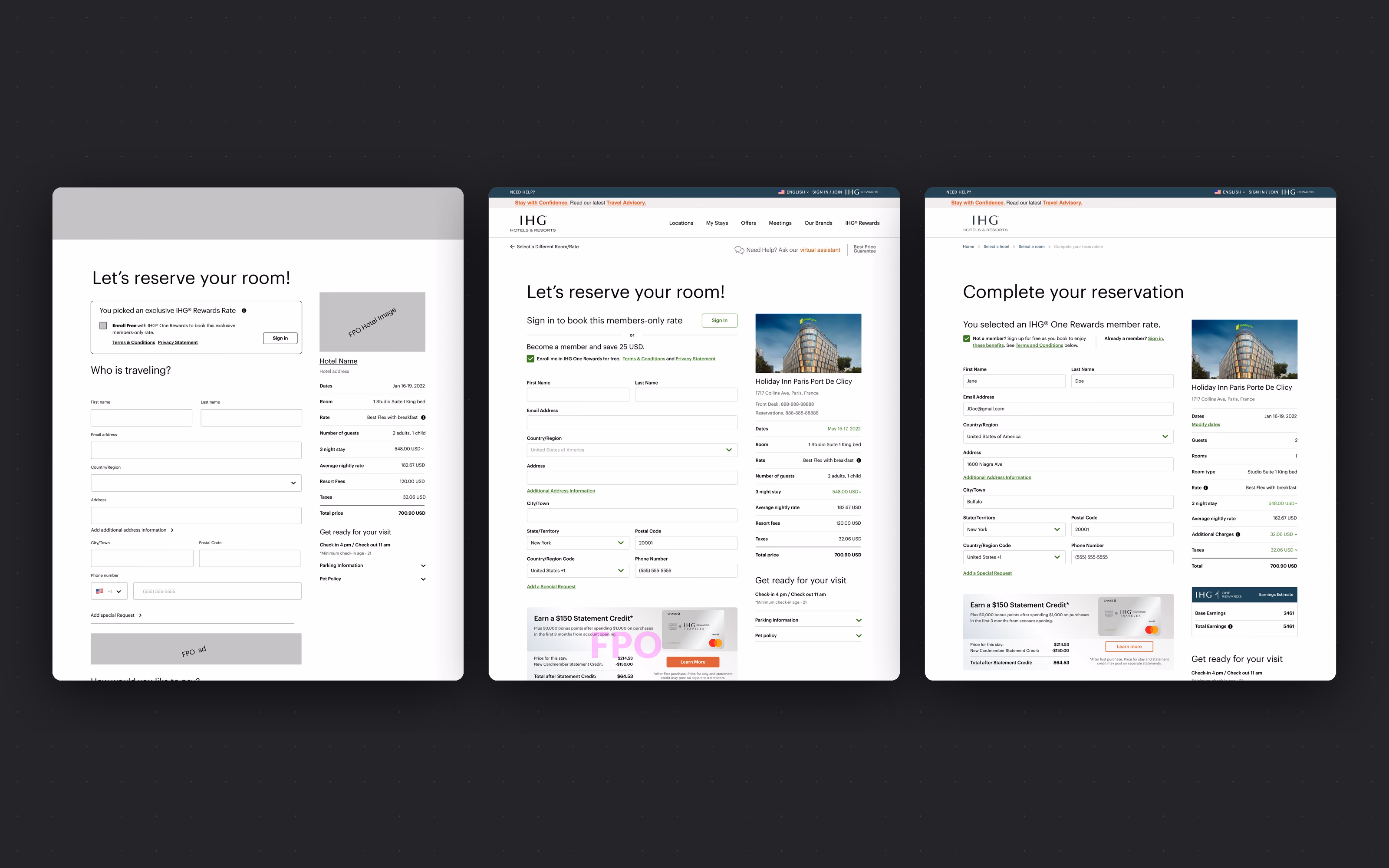 Wireframe, the May 2022 design crit round, and the shipped page. Two rounds of user testing sat between the first and the last.