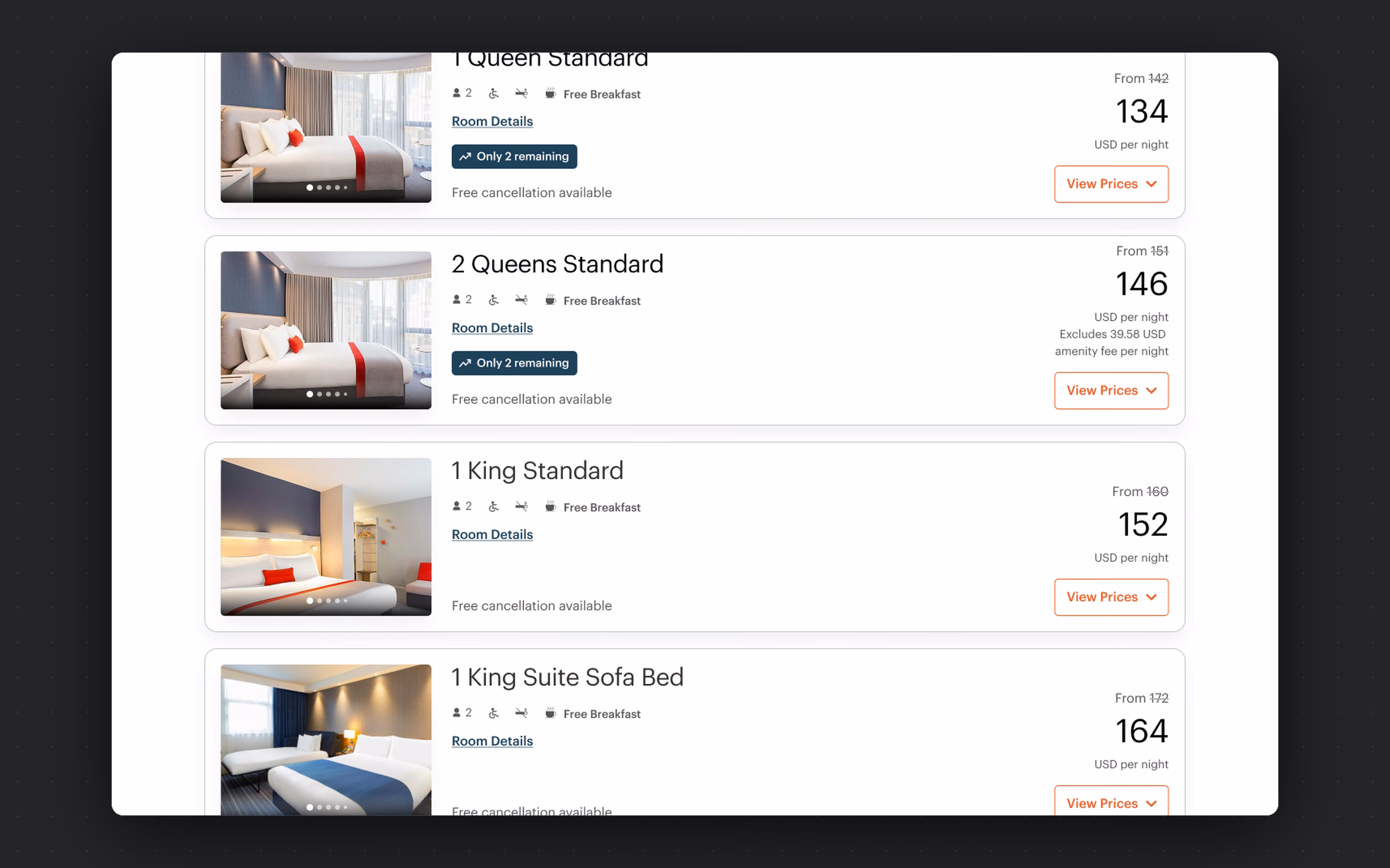 Give a guest one place to judge a room — what it is, who it sleeps, what it costs and whether they can cancel.