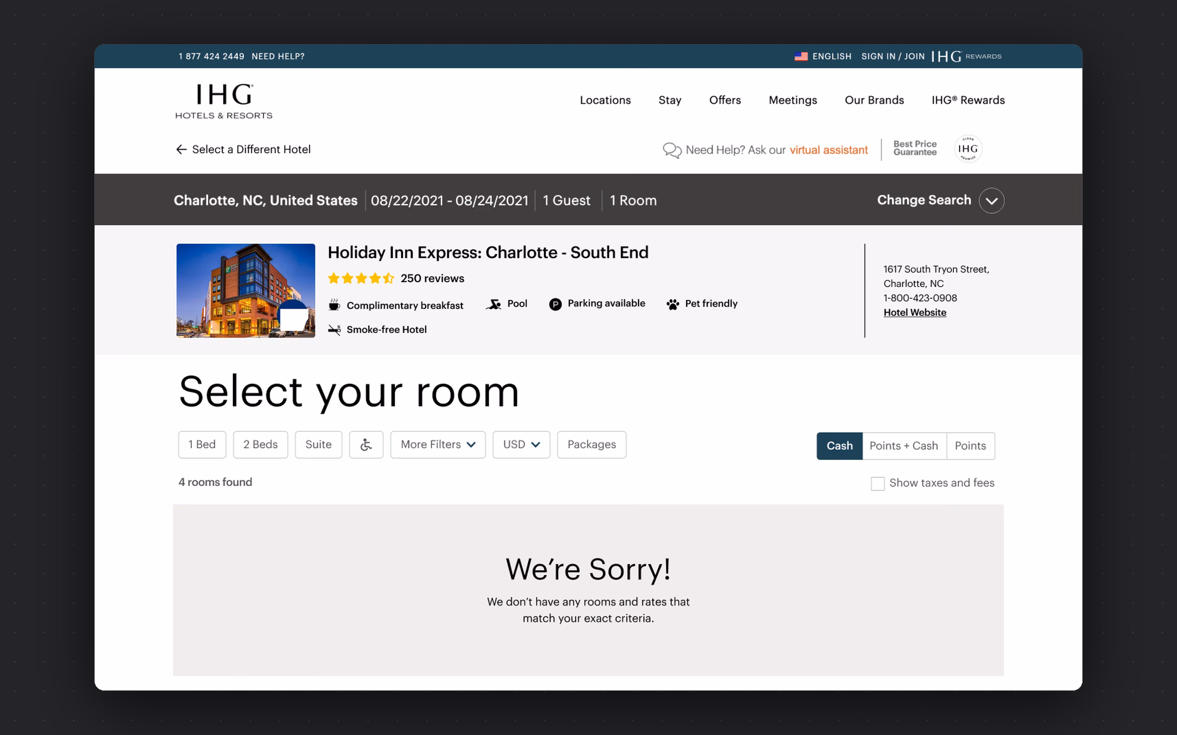Keep a guest in the search when their filters return nothing.