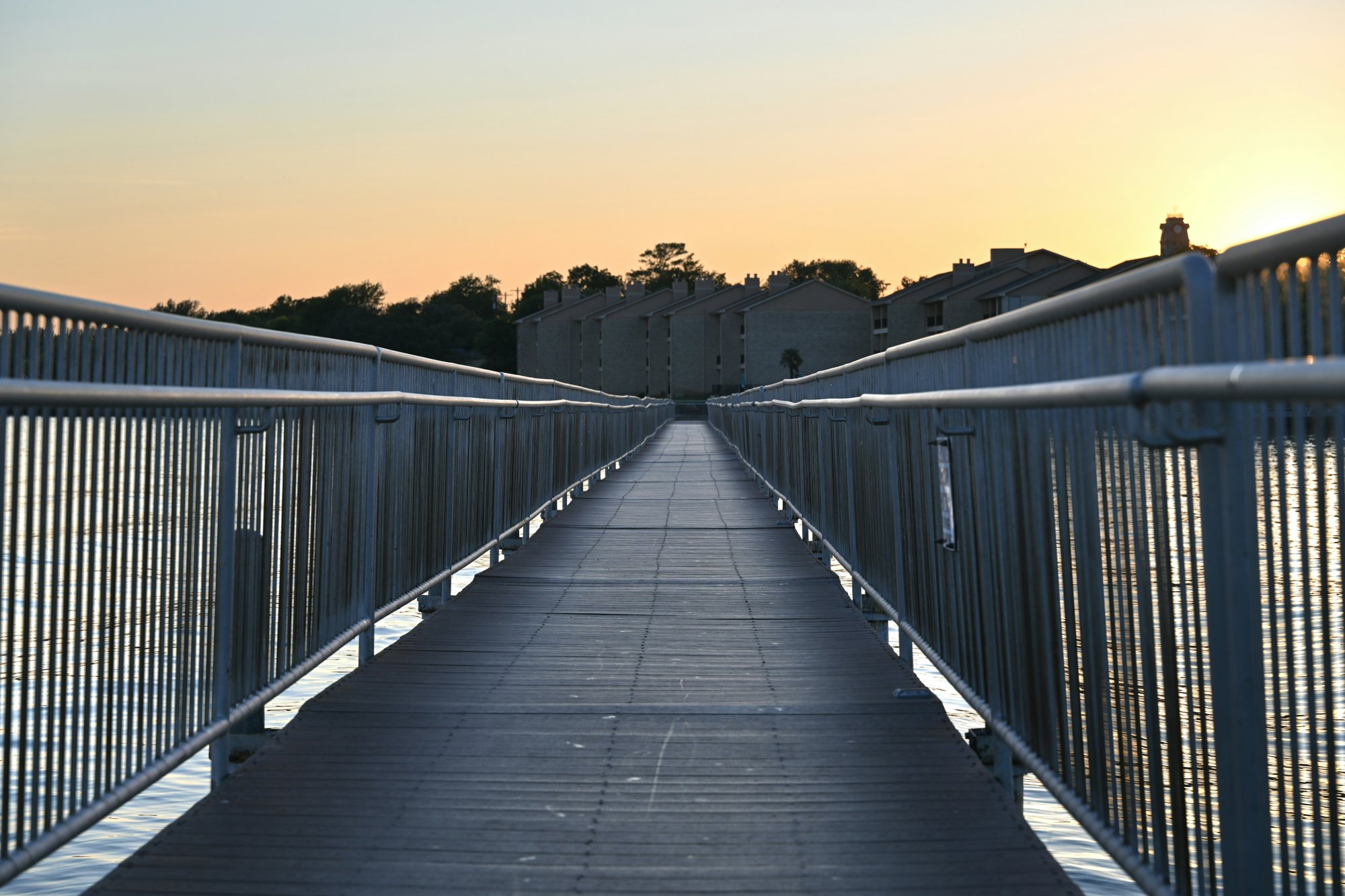 Walkway over Lake Granbury at sunset