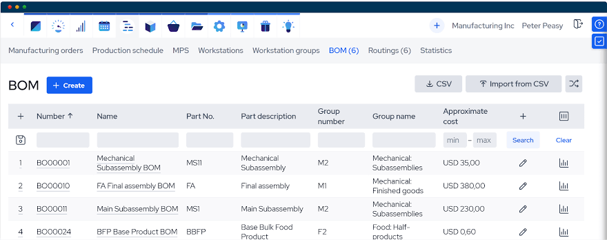 MRPeasy BOM tool.