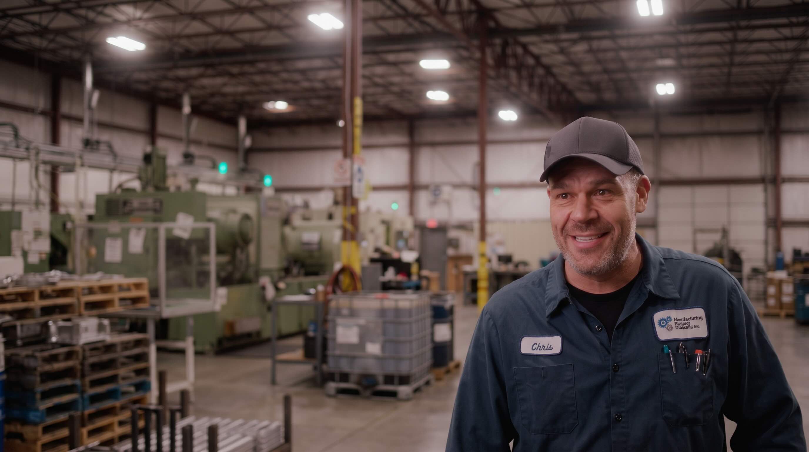 Chris Johnson, owner of Manufacturing Polymer Products, smiling in his plant in a customer story video