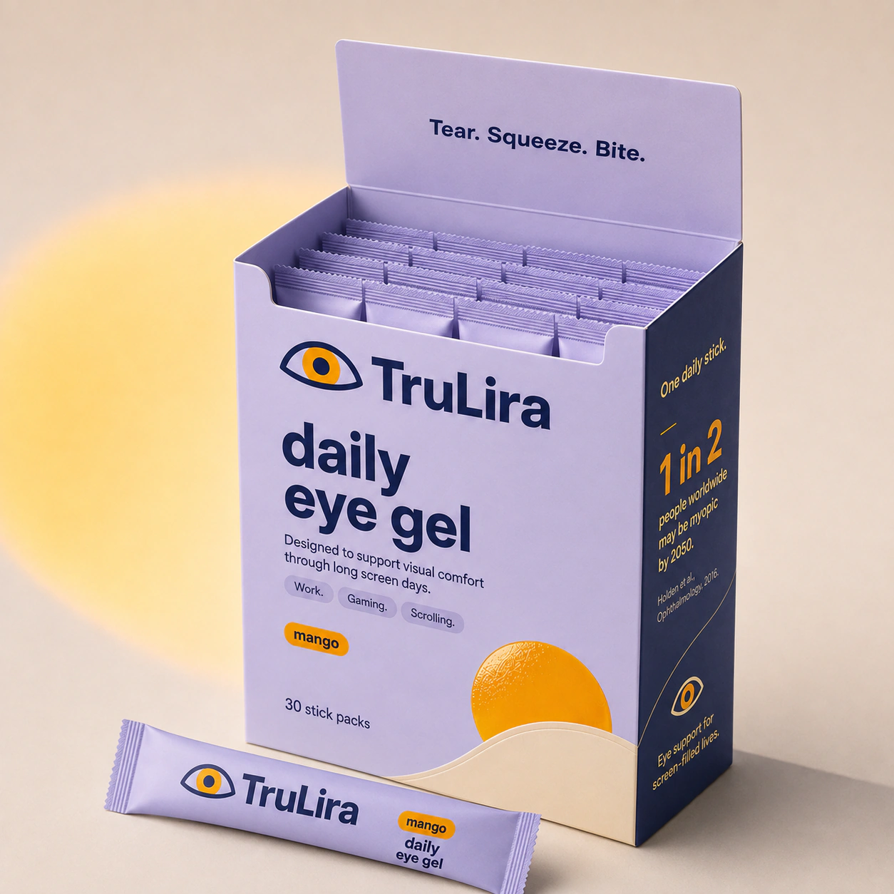 Open TruLira carton ready for the next daily sachet.