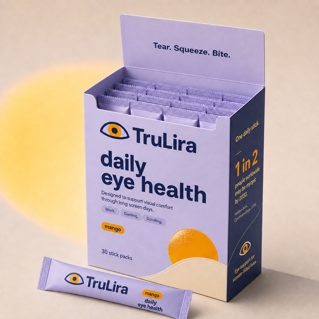Open TruLira carton ready for the next daily sachet.