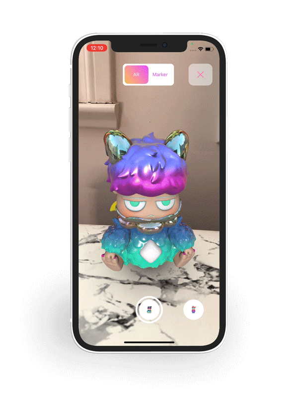Video of phone camera swiping through a carousel of 3D toys in augmented reality