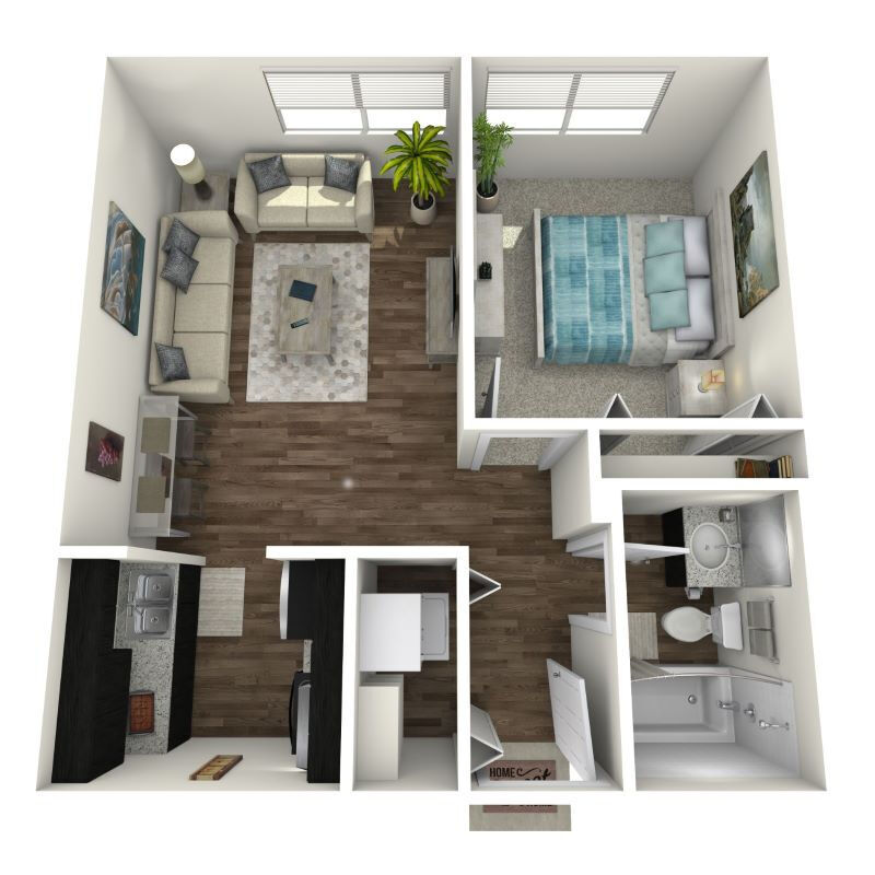 1x1 floor plan rendering