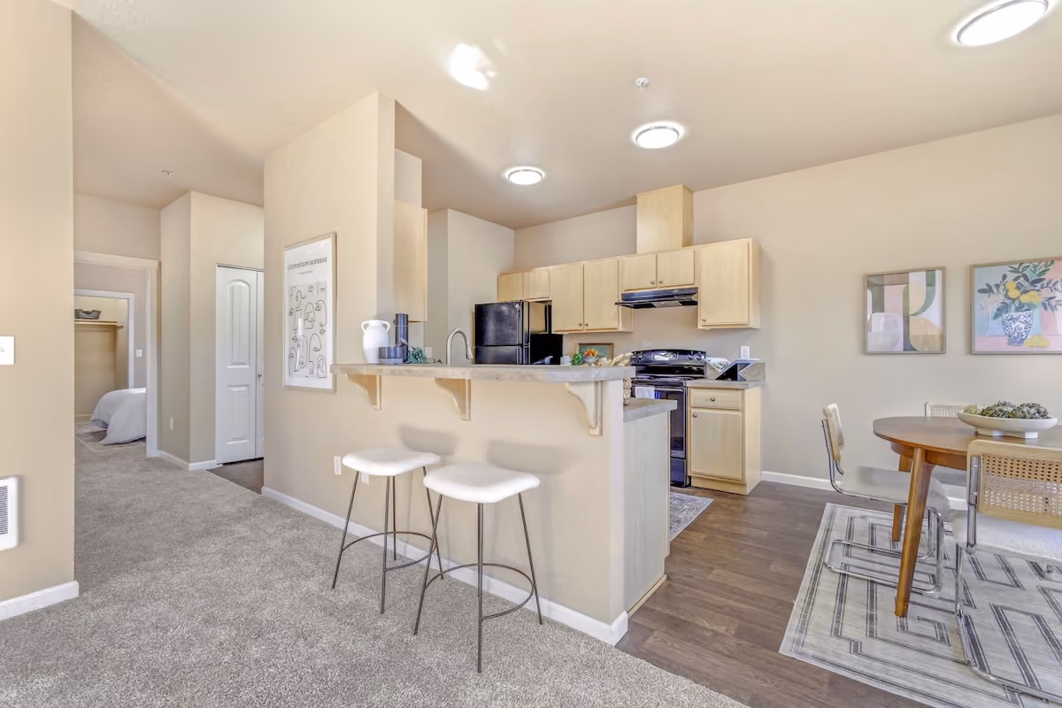 Open layout kitchen at Orchard Ridge in Salem, Oregon