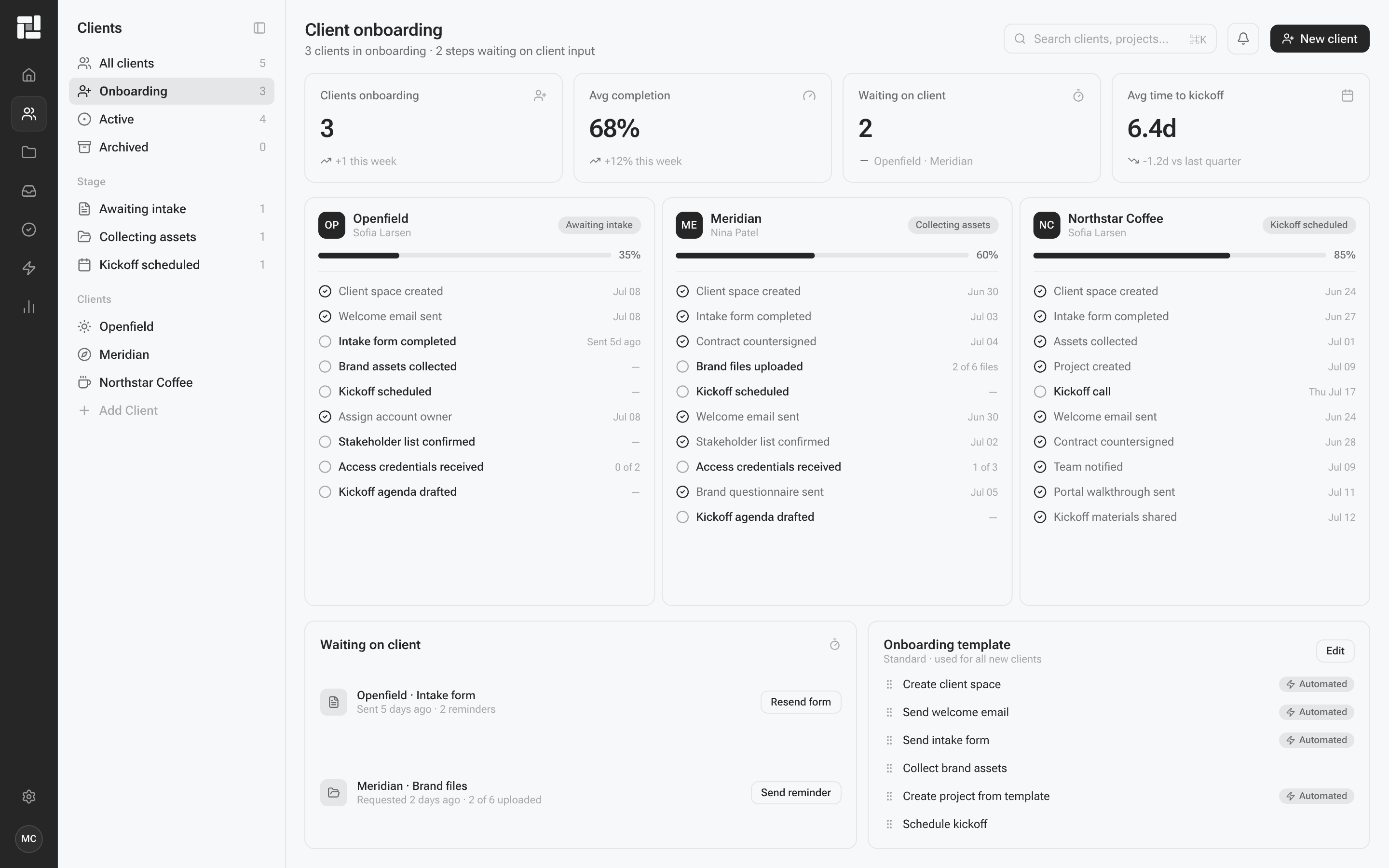 Onboarding workflow screen in light mode.