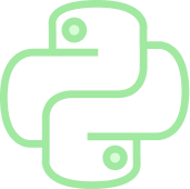 Green Python programming language logo with two interlocking snake shapes and circular eyes on a white background.