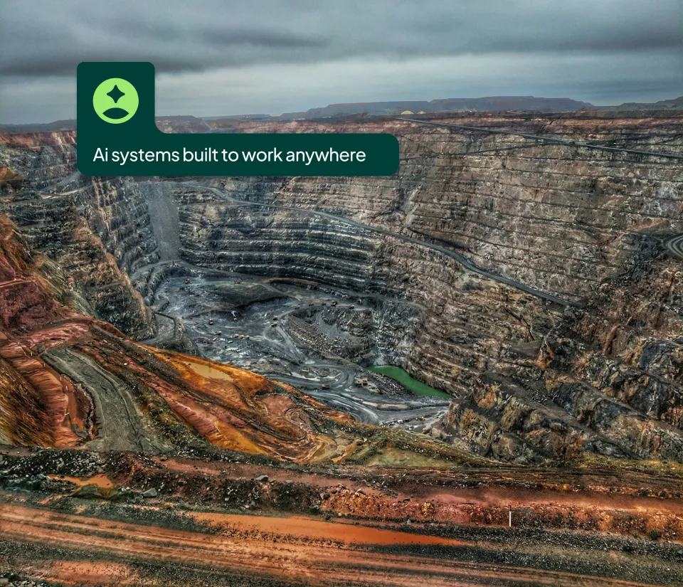 A mine with a slogan saying "Ai systems that work anywhere"