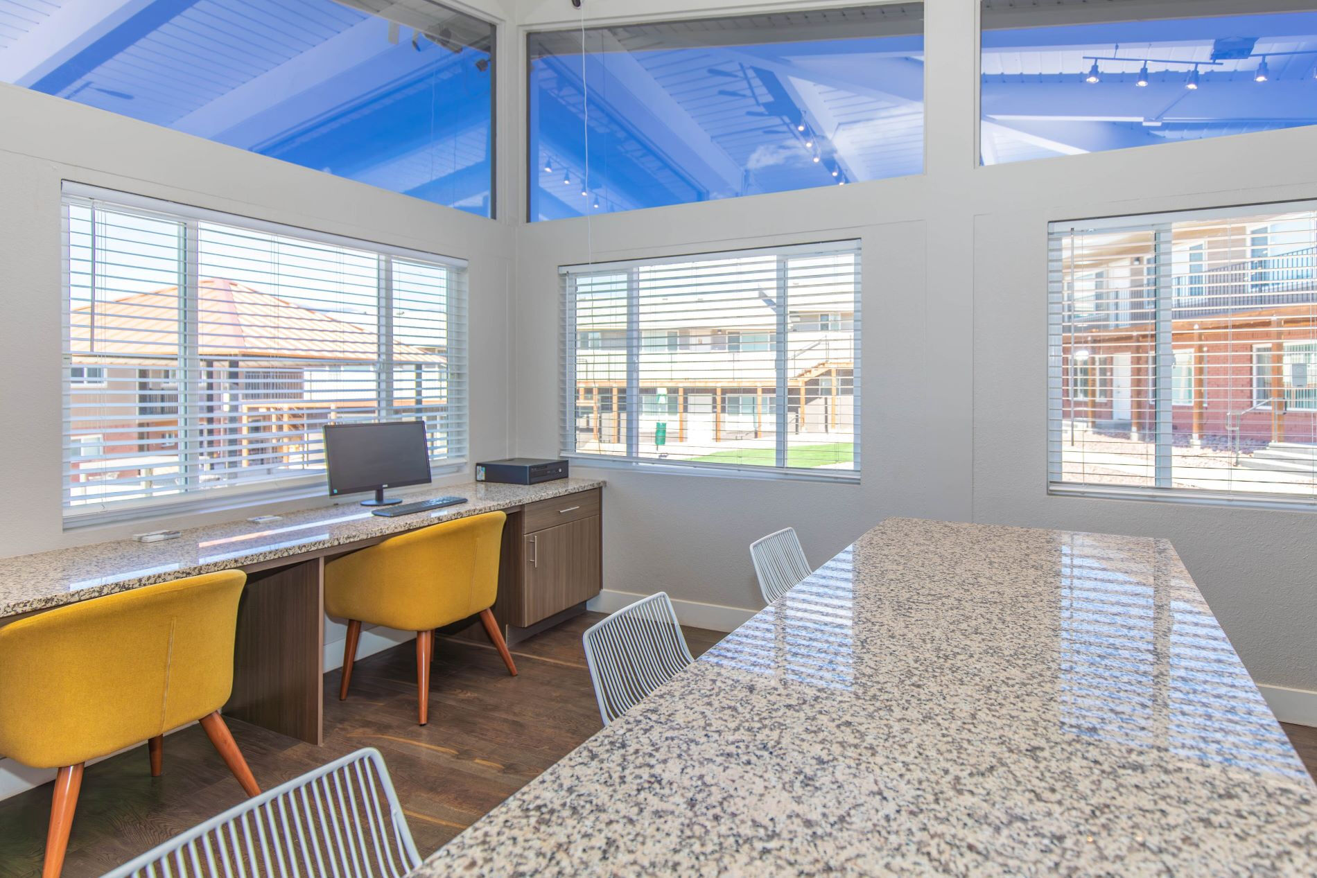Business center with desks and chairs