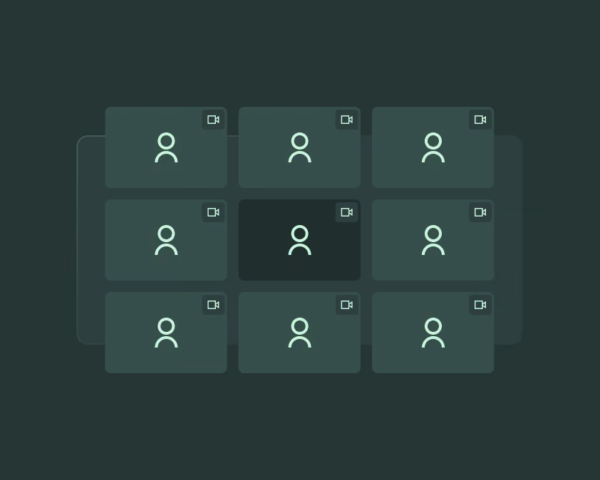 Illustration of a video call grid with nine participant tiles