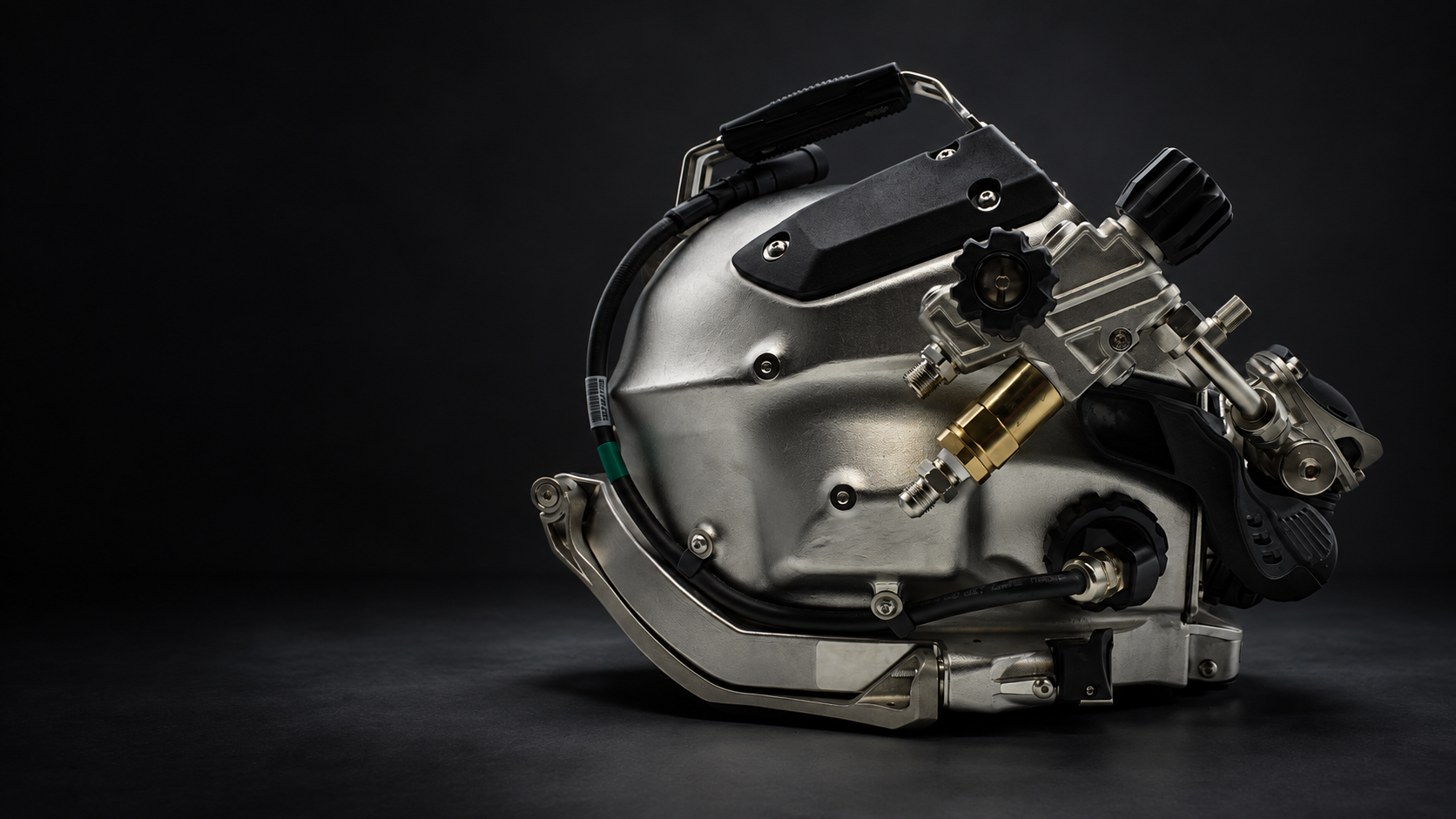 DRASS D-ONE diving helmet, side view showing the rear-angled shell