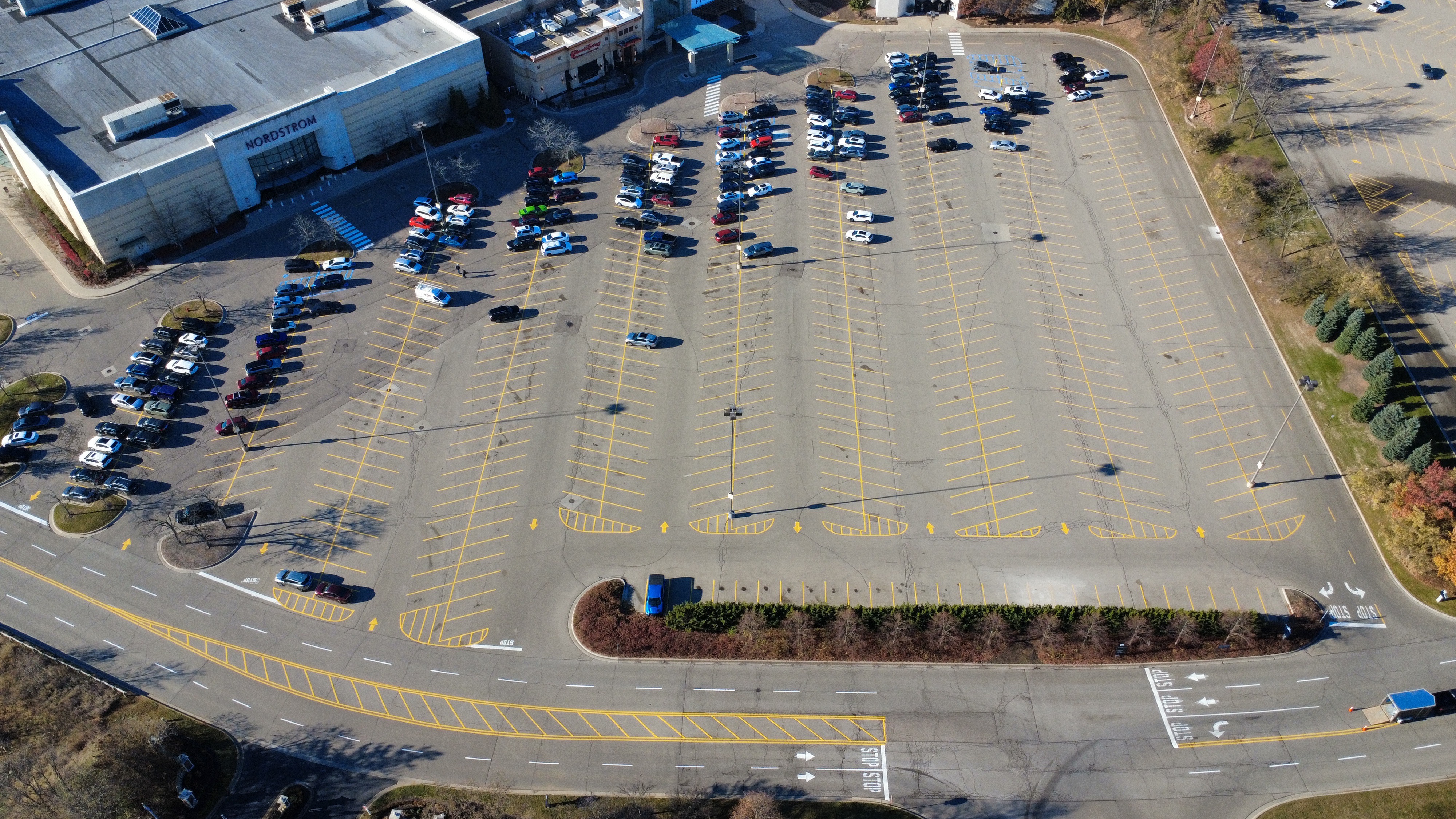 Parking lot striping at a restaurant