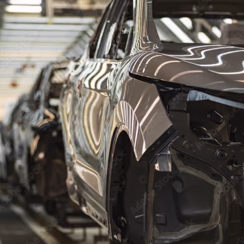 principal investing firm industrial asset represented by a car chassis on a factory assembly line