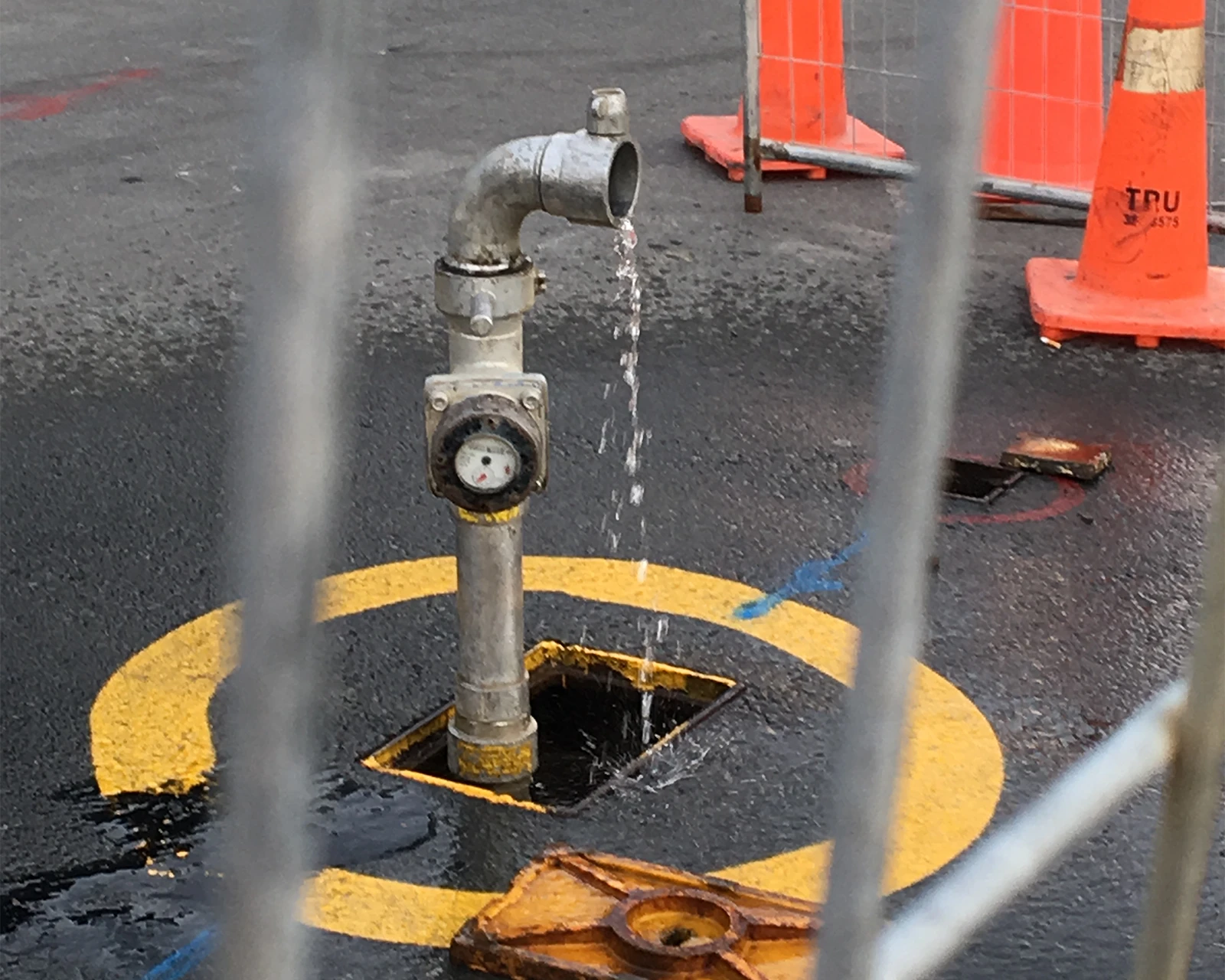 A fire hydrant stand connected to the water mains.
