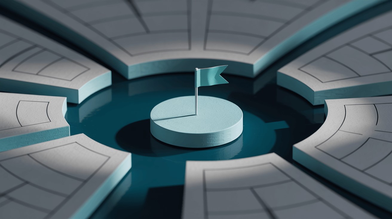 flag in the center of a maze