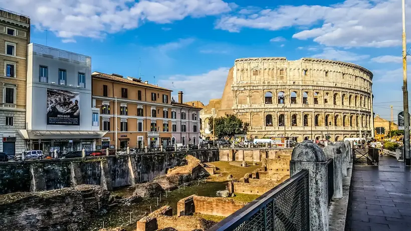 A Roman amphitheatre in the centre of an Italian city