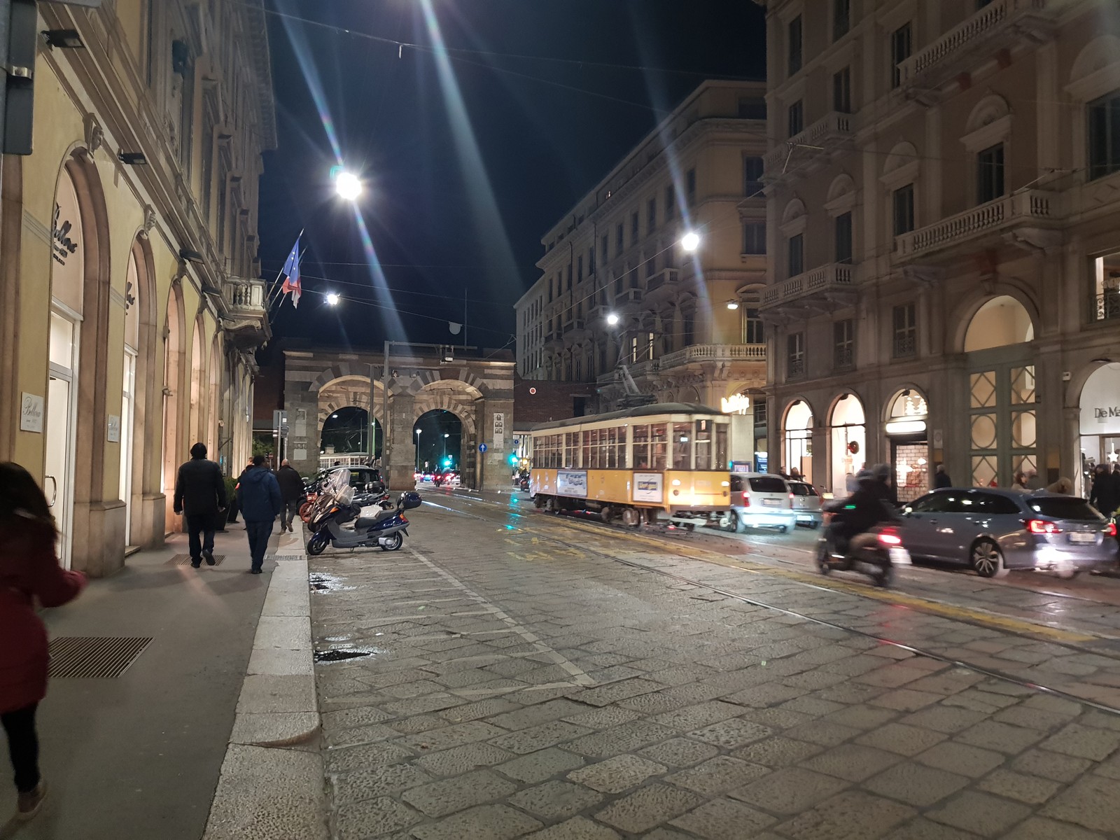 Via Manzoni, Milan, after dark.