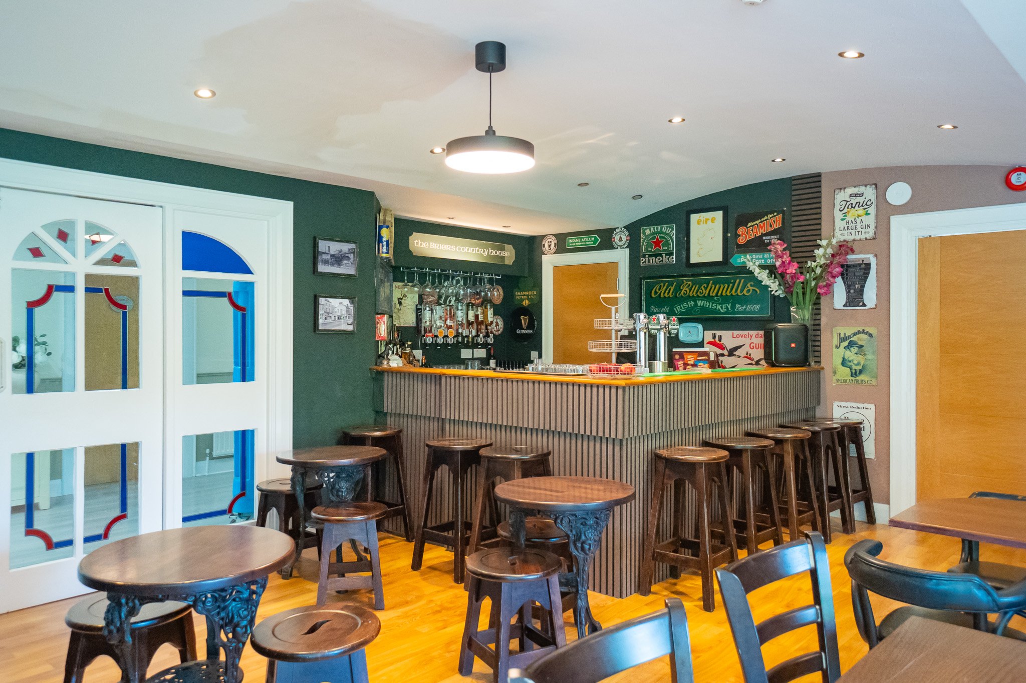 The bar and dining room at The Briers, laid out for a celebration