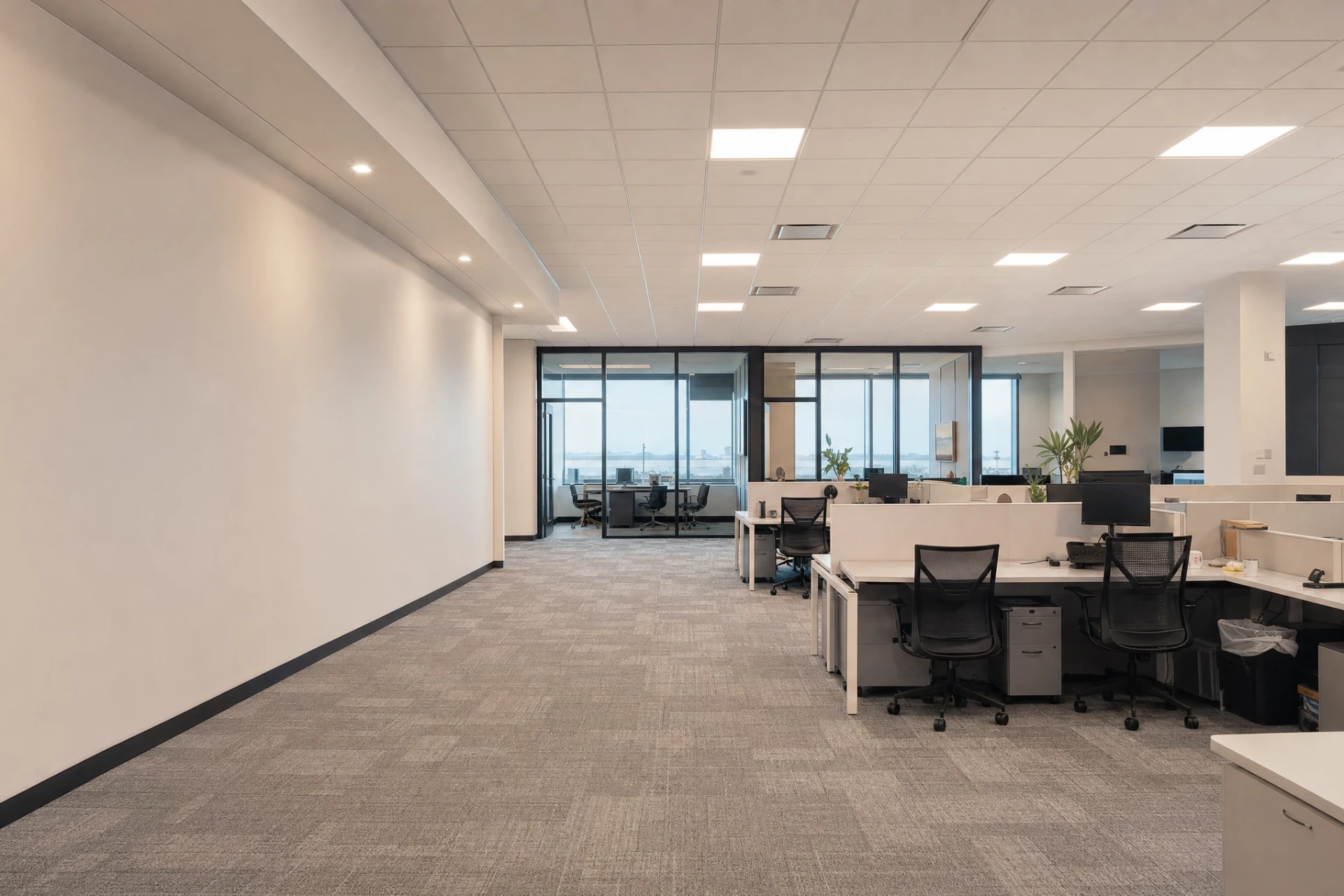 Renovated open office floor in a commercial building near Cypress, Texas
