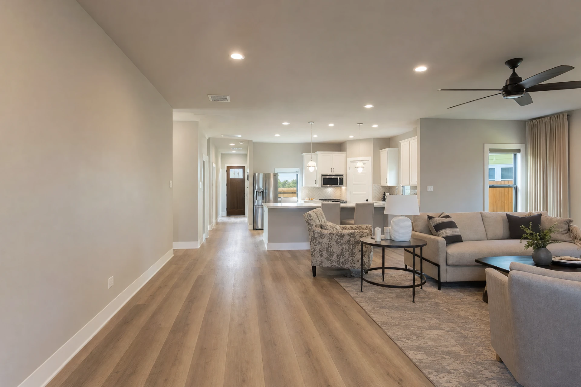 Finished open concept living room remodel in a Cypress, Texas home
