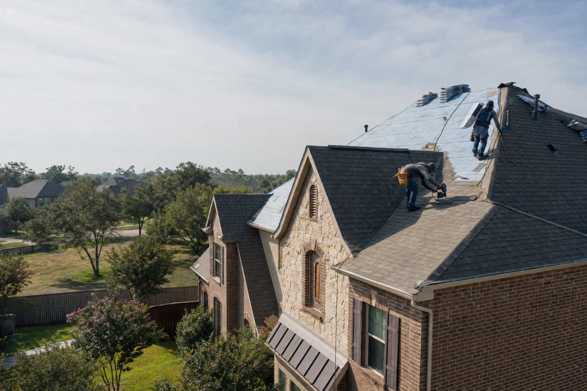 AllPhase roofing crew installing a new shingle roof on a Cypress, Texas home