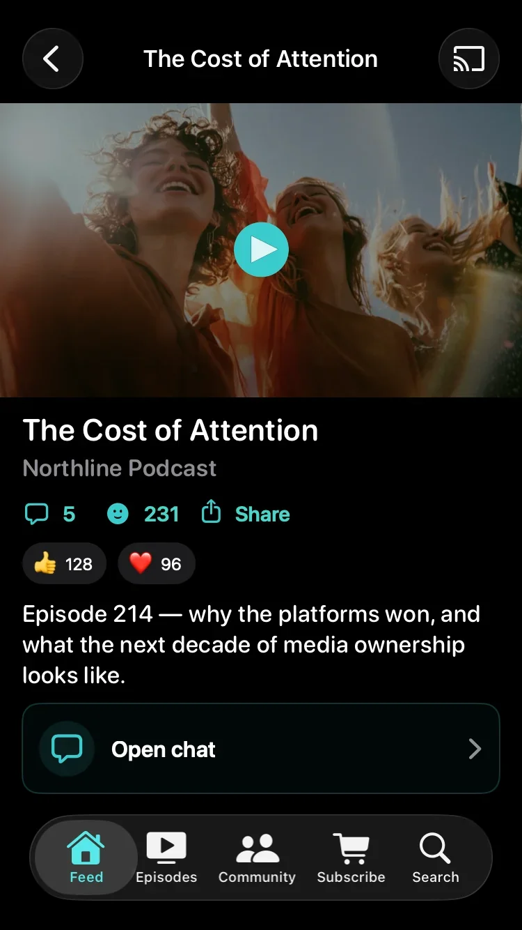 Video episode page in the Northline app, built on SupaPass