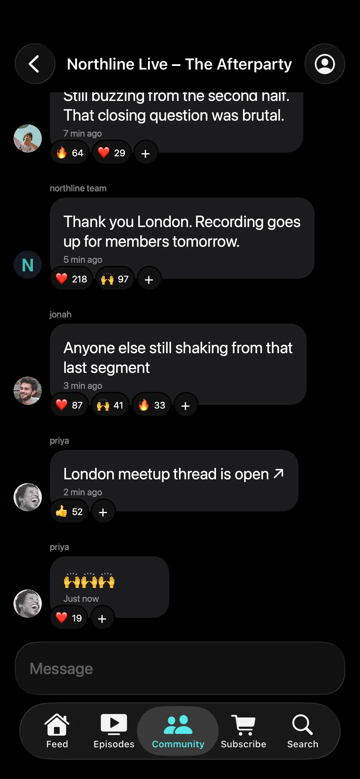 Episode chat on The Cost of Attention in the Northline app, built on SupaPass