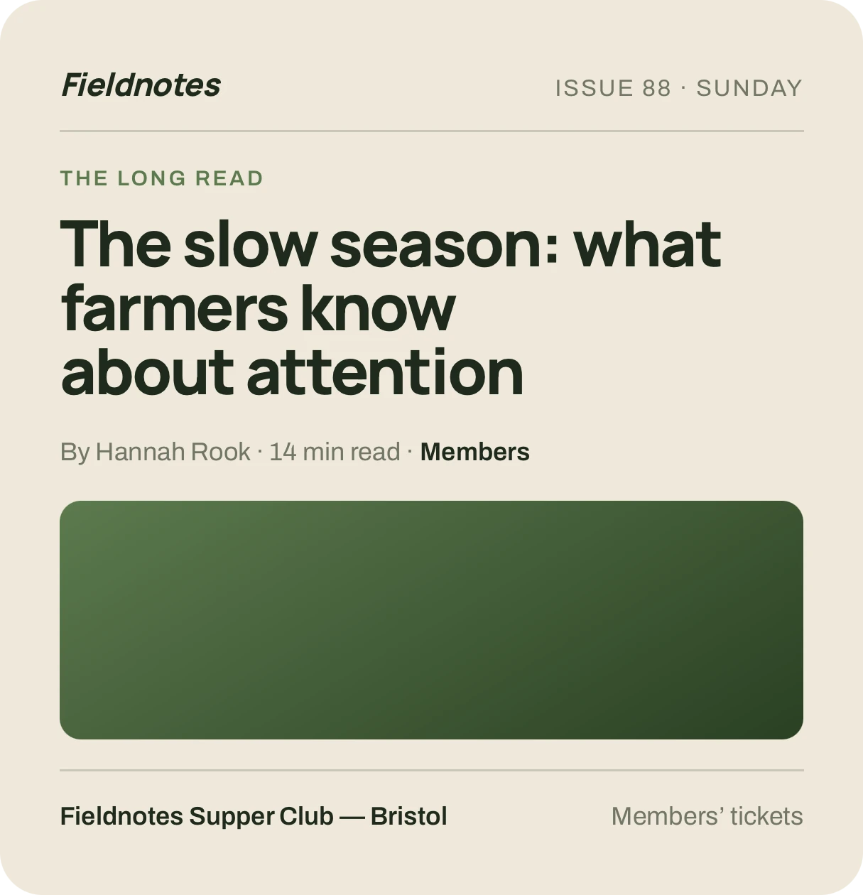 Fieldnotes, a fictional newsletter brand built on SupaPass