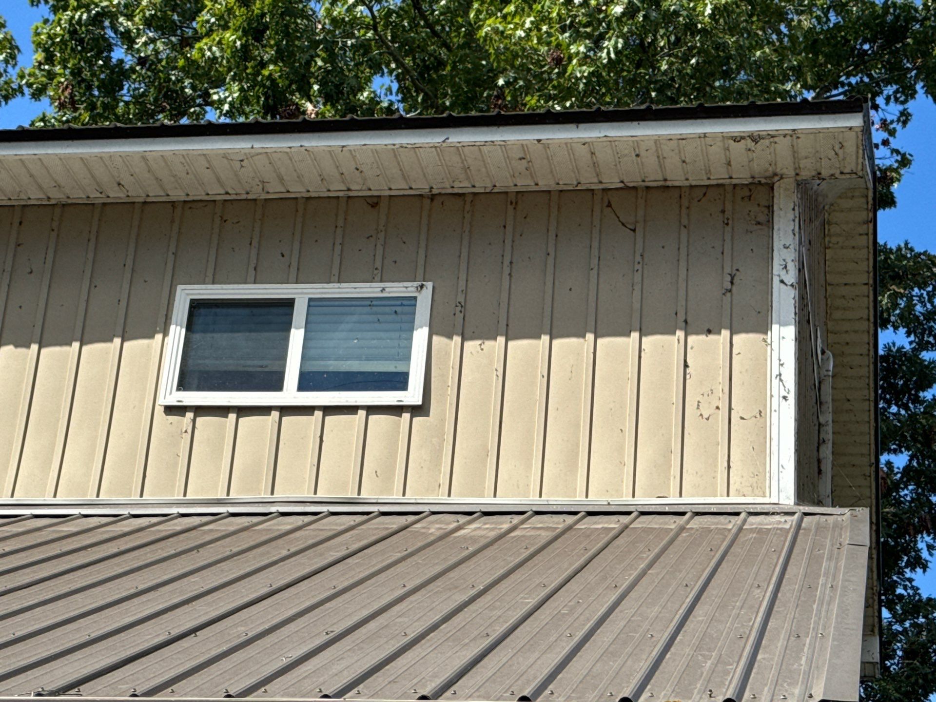 service is cleaning the exterior siding and roof of a building to remove dirt and debris