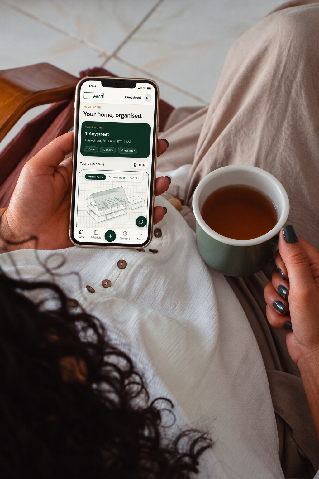 Homeowner using the Verh app to organise and manage their home