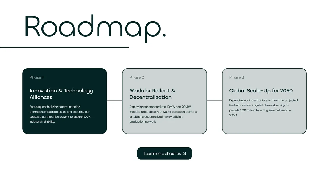 NeoMethanol Website: Roadmap