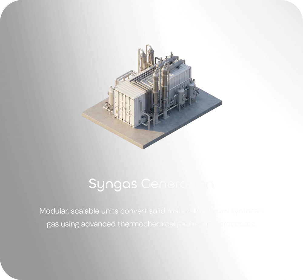 Syngas Generation: Modulare Anlagen wandeln feste Stoffe per thermochemischer Vergasung in Synthesegas um.