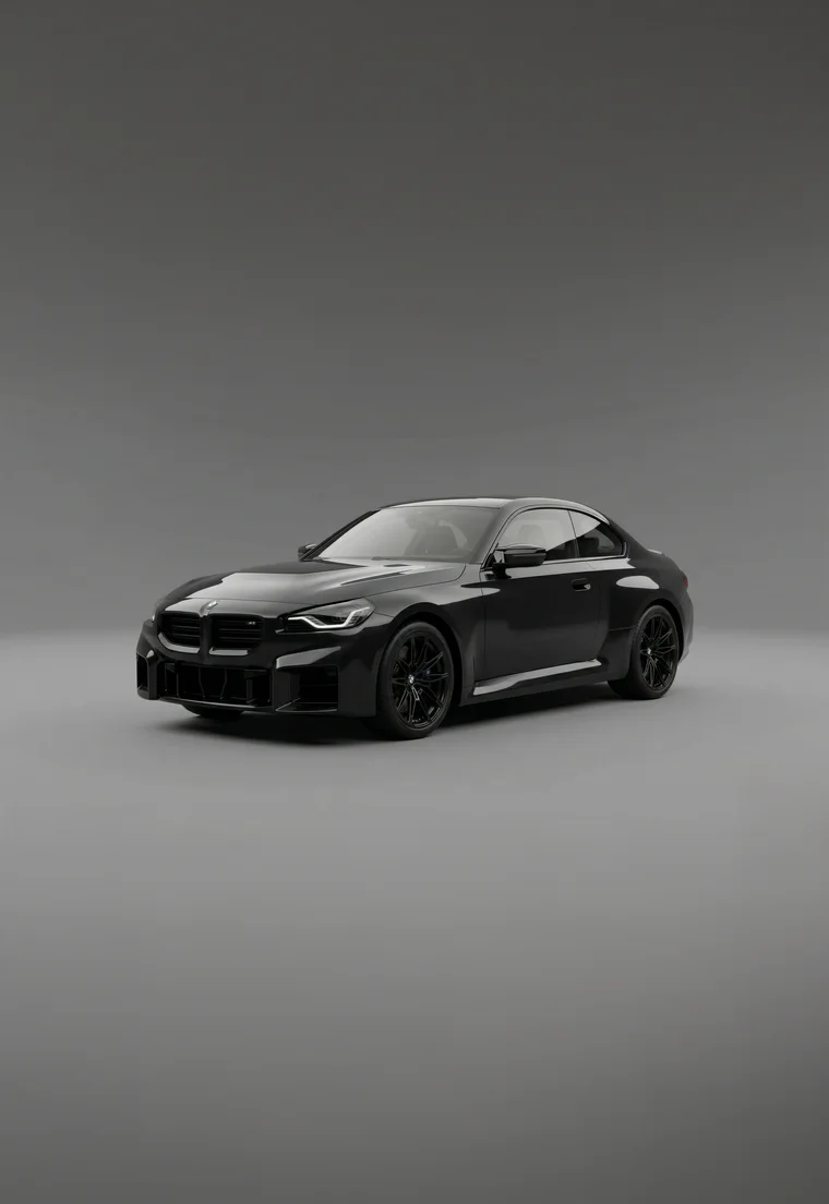 Schwarzer BMW M2 im grauen Studio