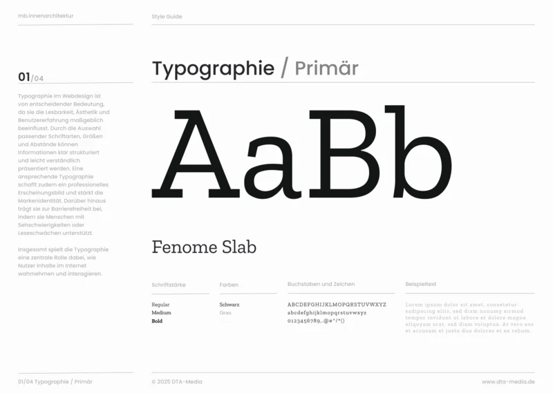 Styleguide MB Innenarchitektur: primäre Schrift Fenome Slab